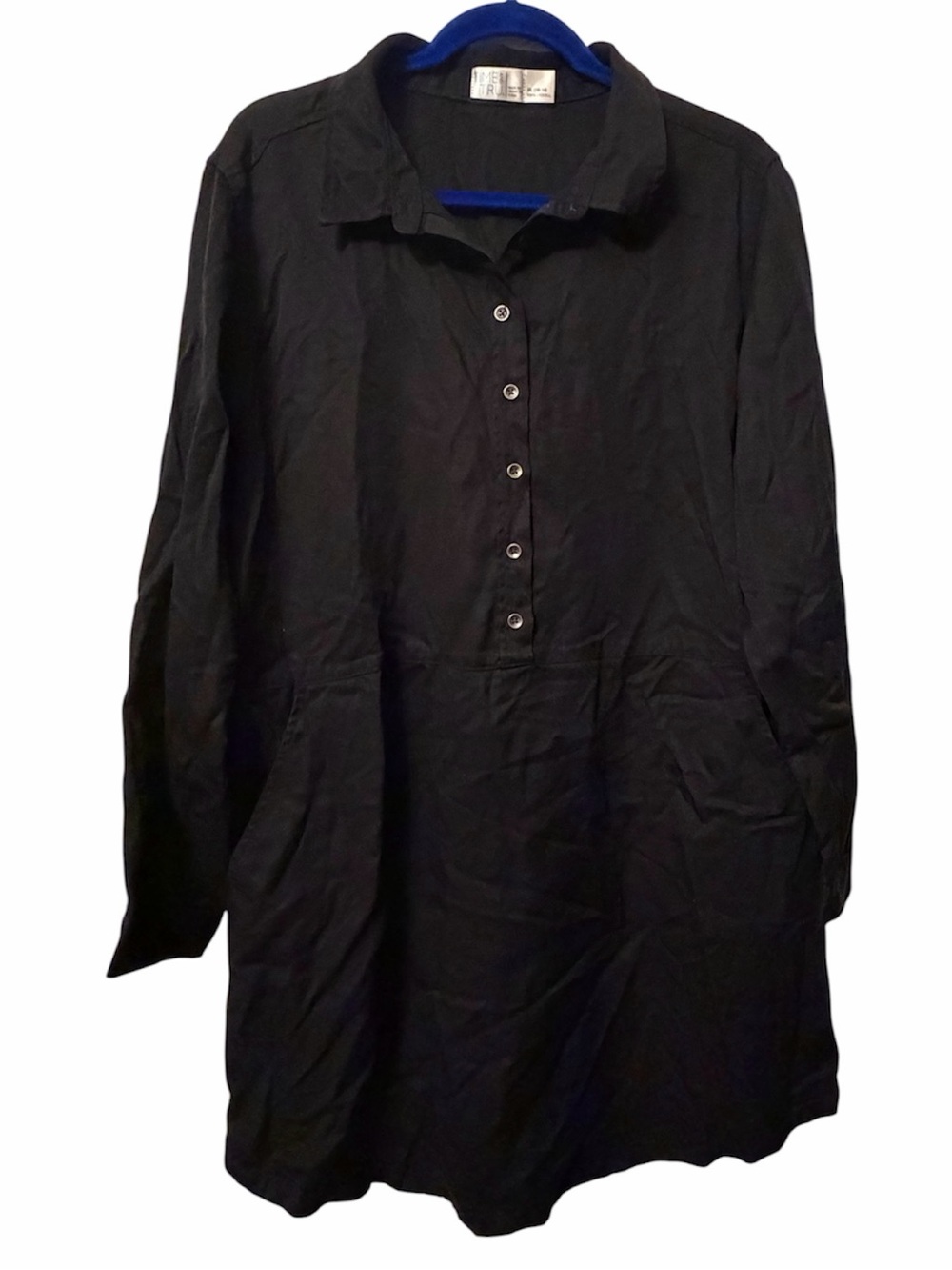 Time and Tru XL Black Button Down Long-Sleeve Shirt Dress.